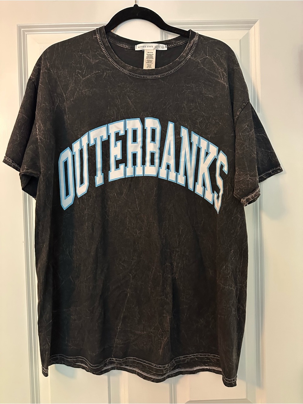 Altar'd State Black Graphic Tee with Light Blue OUTERBANKS Lettering
